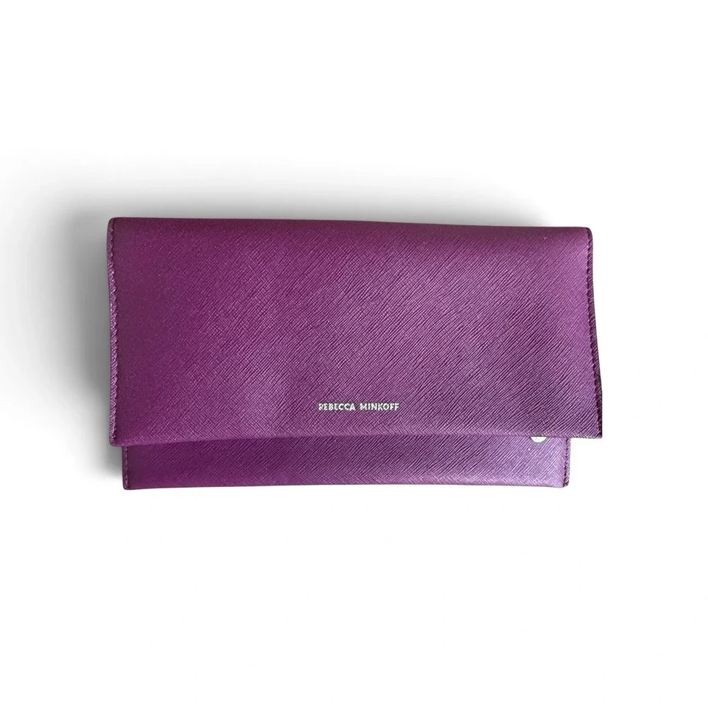 Rebecca Minkoff Purple Saffiano Leather Continental Wallet Clutch Snap Zip